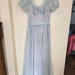 Handmade Vintage Baby Blue Sheer Ruffle Fairy Maxi Dress Size Small